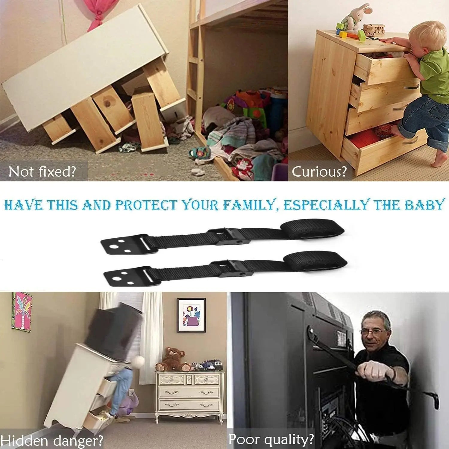 2-Pack No-Drill TV Anti-Tip Safety Straps