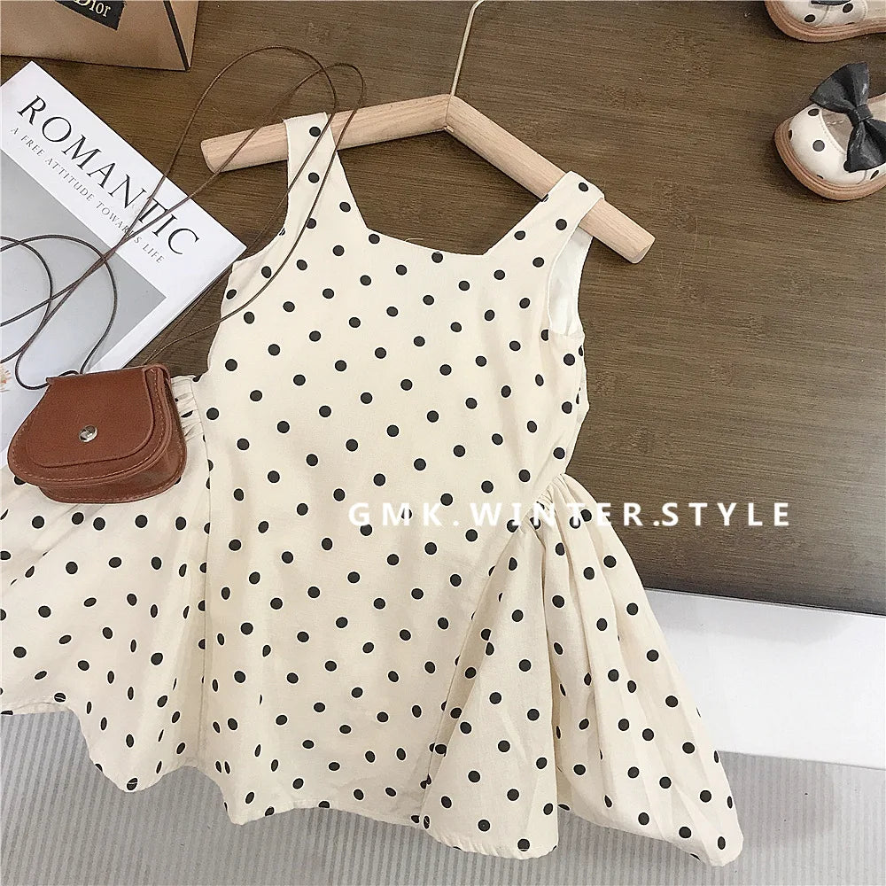 Girls Sleeveless Polka Dot Dress