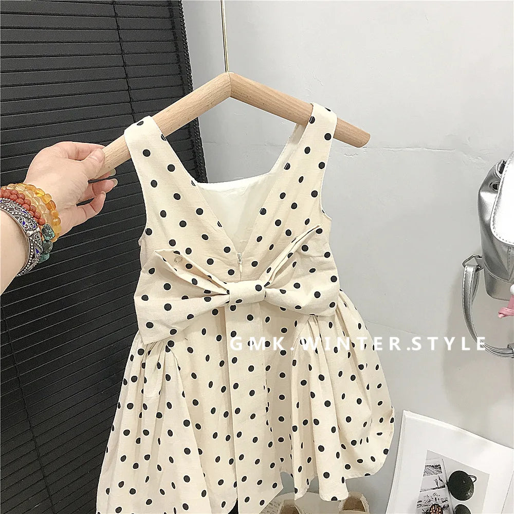 Girls Sleeveless Polka Dot Dress