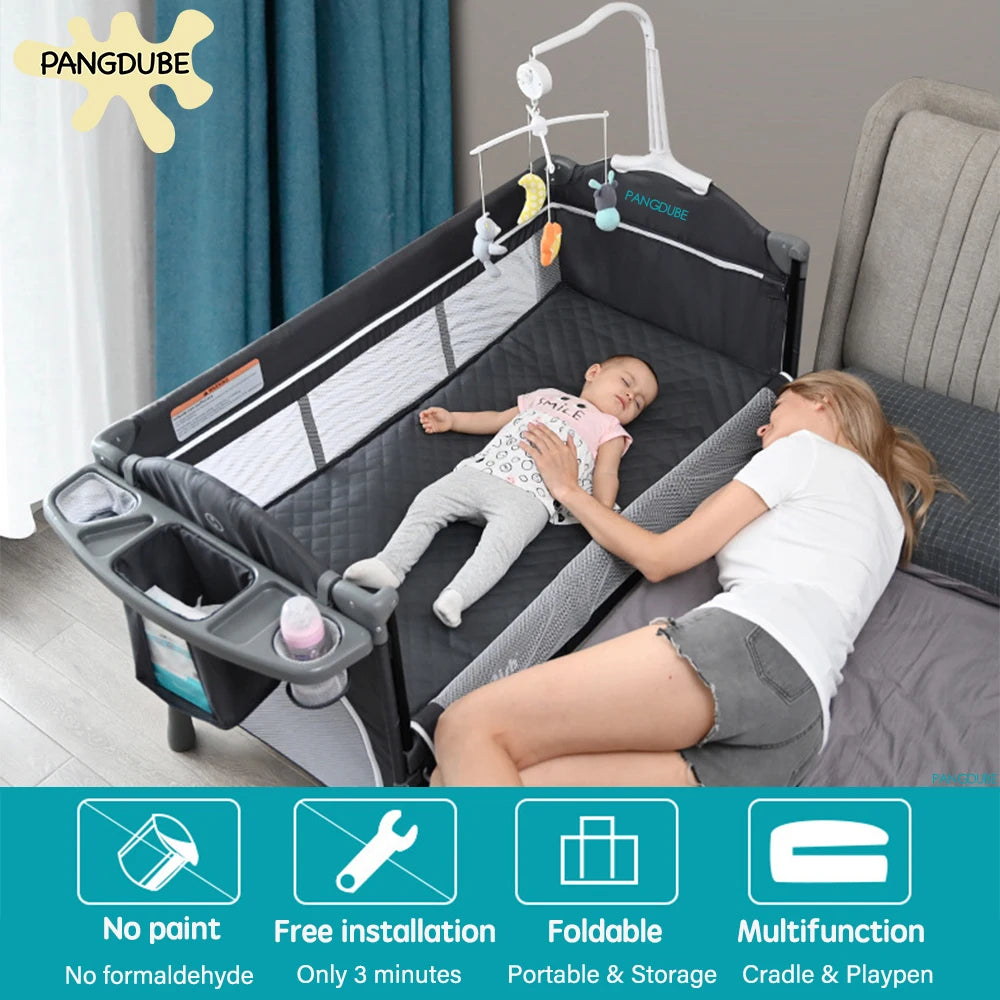 PANGDUBE 4-in-1 Foldable Baby Crib & Playpen