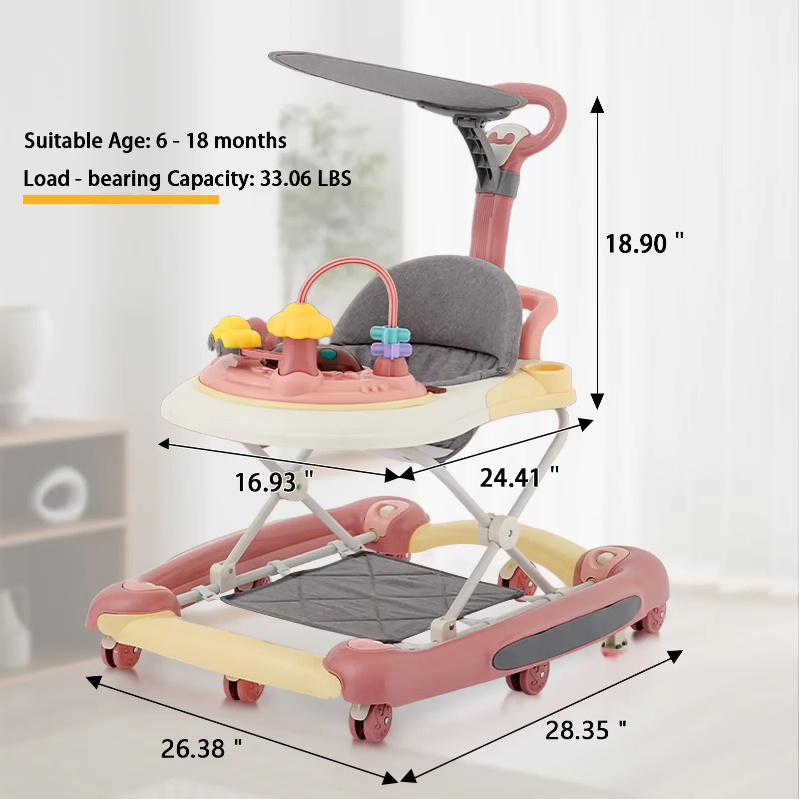 6-in-1 Baby Push Walker with Music and Dining Tray
