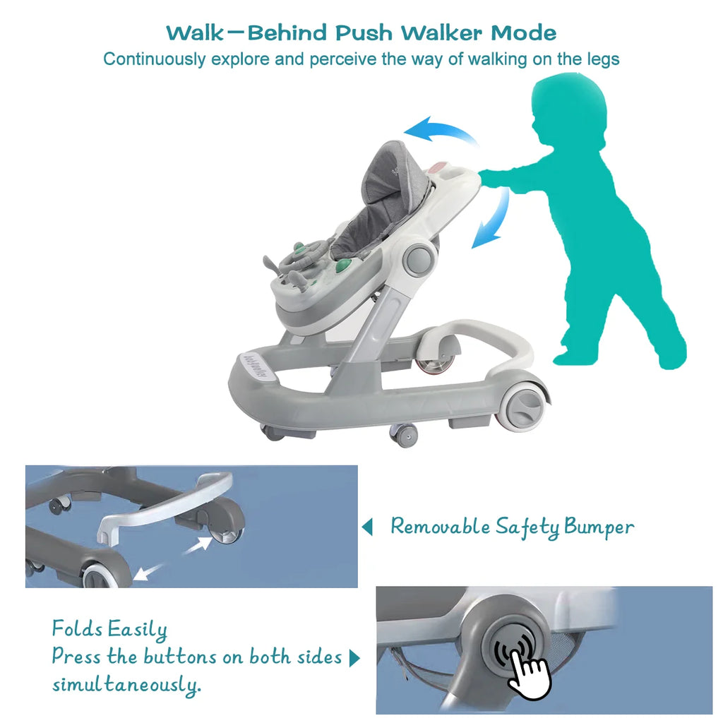 Foldable Baby Activity Push Walker with Music Tray