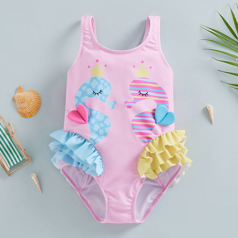 Girls Seahorse Ruffle Swimsuit