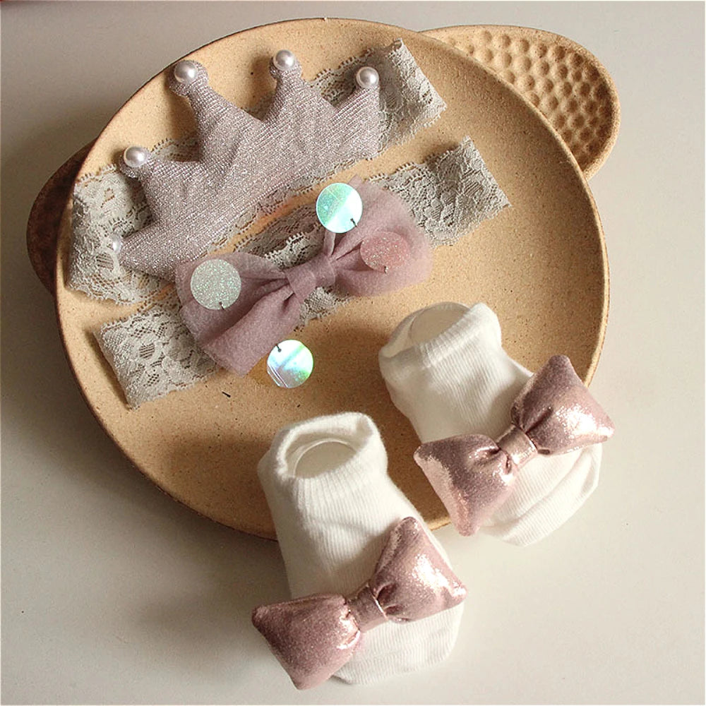 Baby Girl Socks and Bow Headband Set