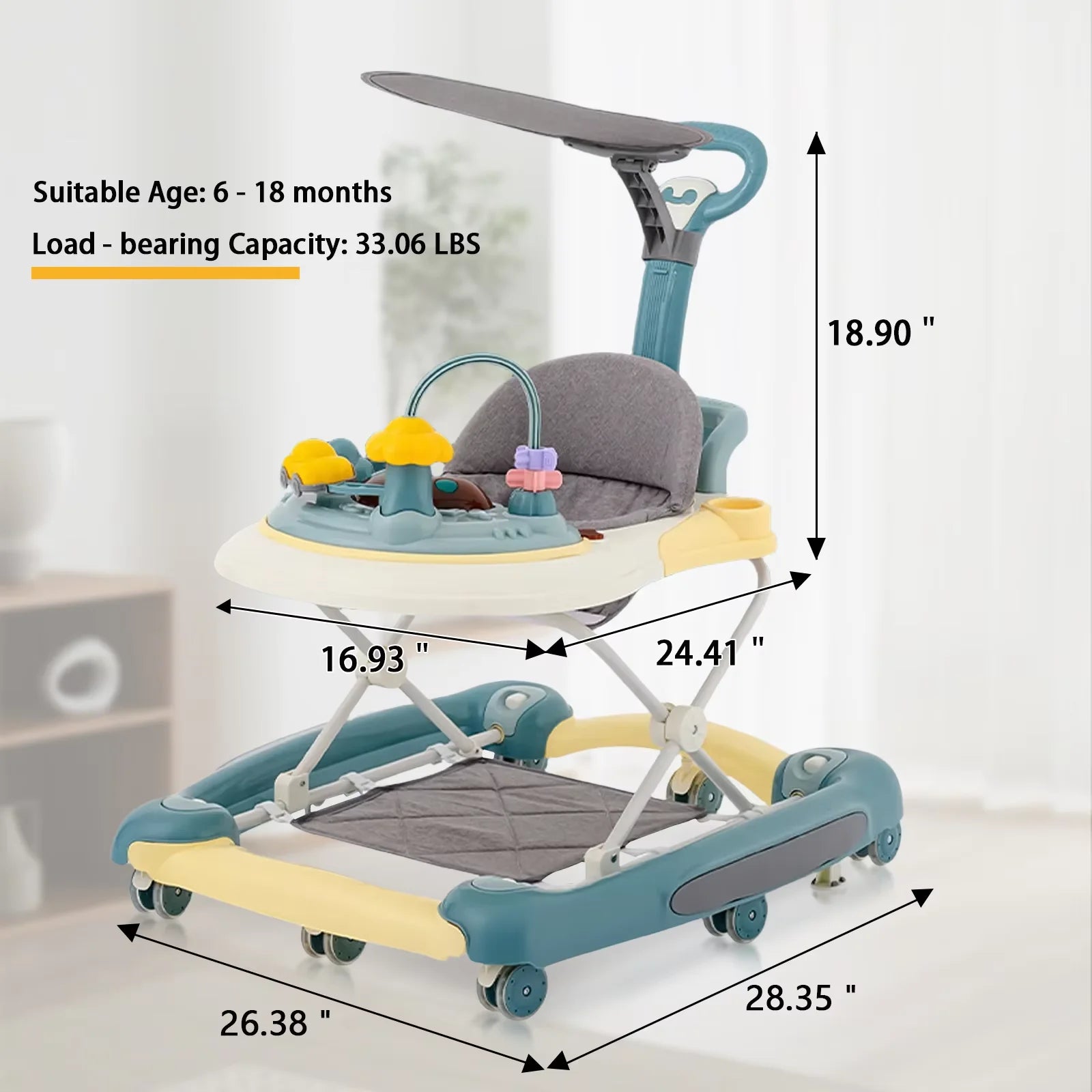 6-in-1 Baby Push Walker with Music and Dining Tray