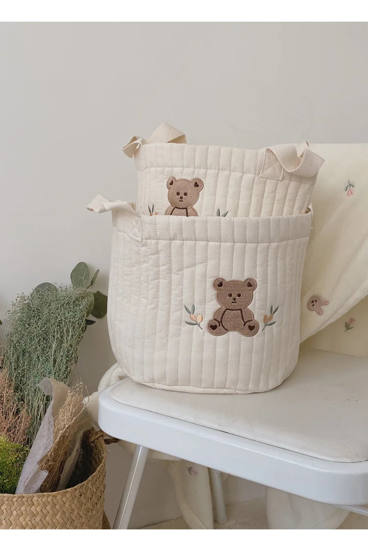 Cotton Embroidery Crib Organizer Mommy Bag
