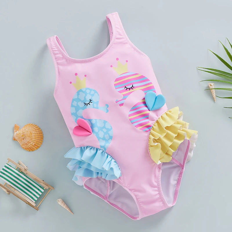 Girls Seahorse Ruffle Swimsuit