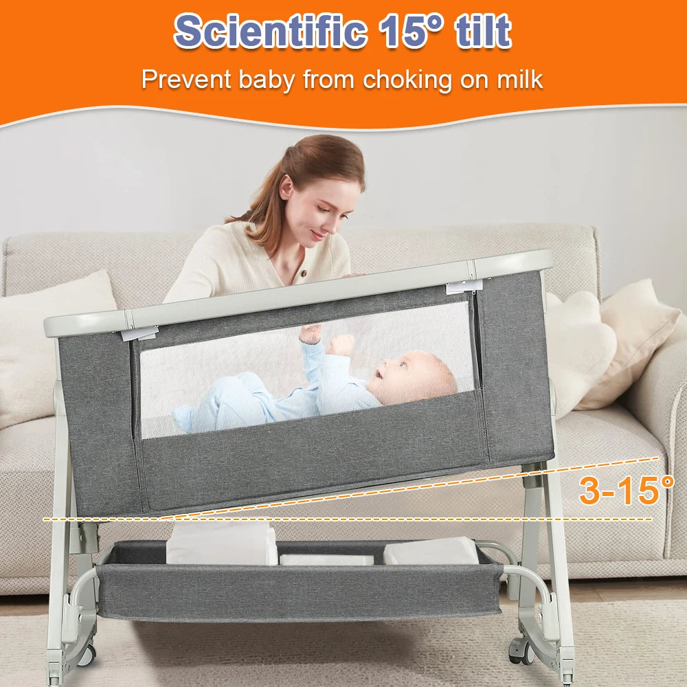 Baby Co-Sleeper Bed with Mattress & Wheels