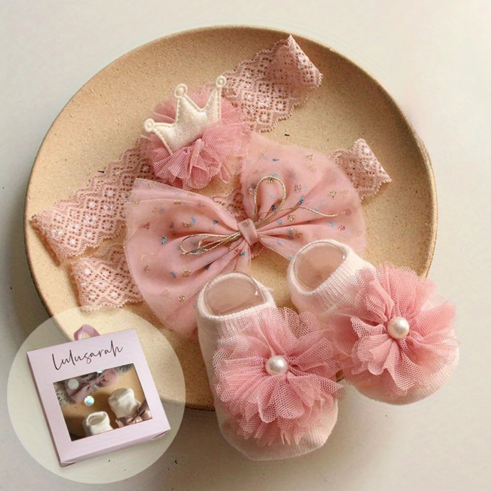 Baby Girl Socks and Bow Headband Set