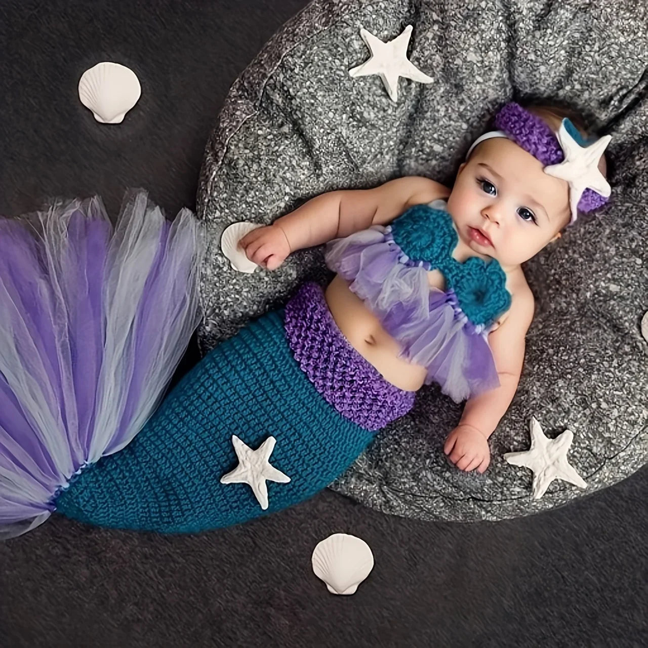 3-Piece Knitted Mermaid Newborn Photo Outfit