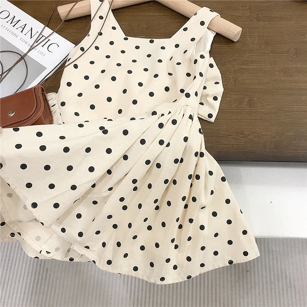 Girls Sleeveless Polka Dot Dress