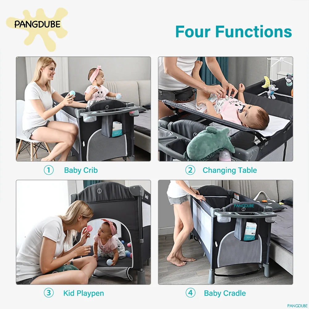 PANGDUBE 4-in-1 Foldable Baby Crib & Playpen