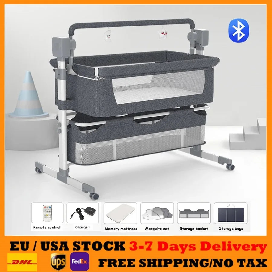 Portable Baby Crib with Mosquito Net & Rocker
