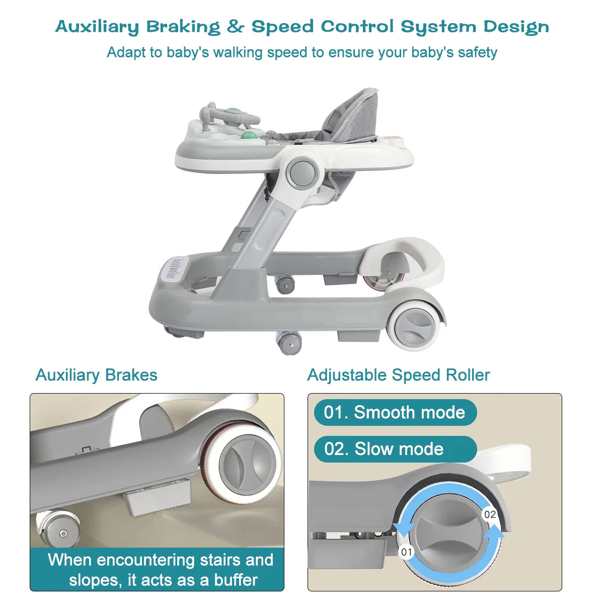 Foldable Baby Activity Push Walker with Music Tray
