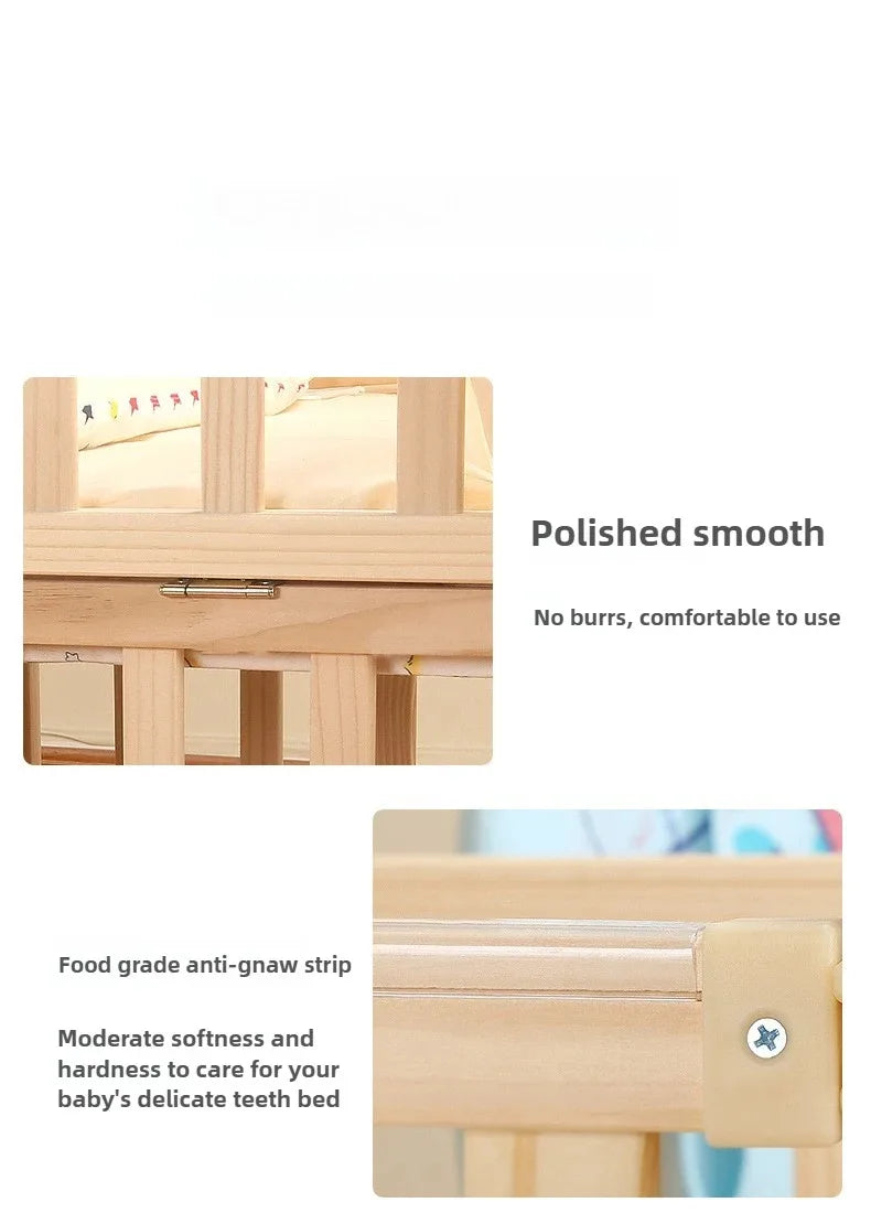Solid Wood Baby Crib with Mosquito Net & Wheels