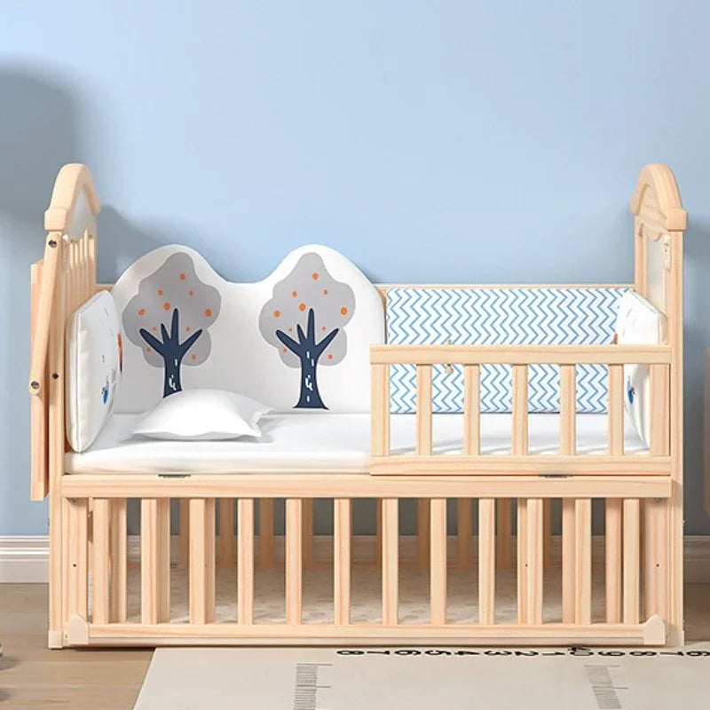 Solid Wood Baby Crib with Mosquito Net & Wheels