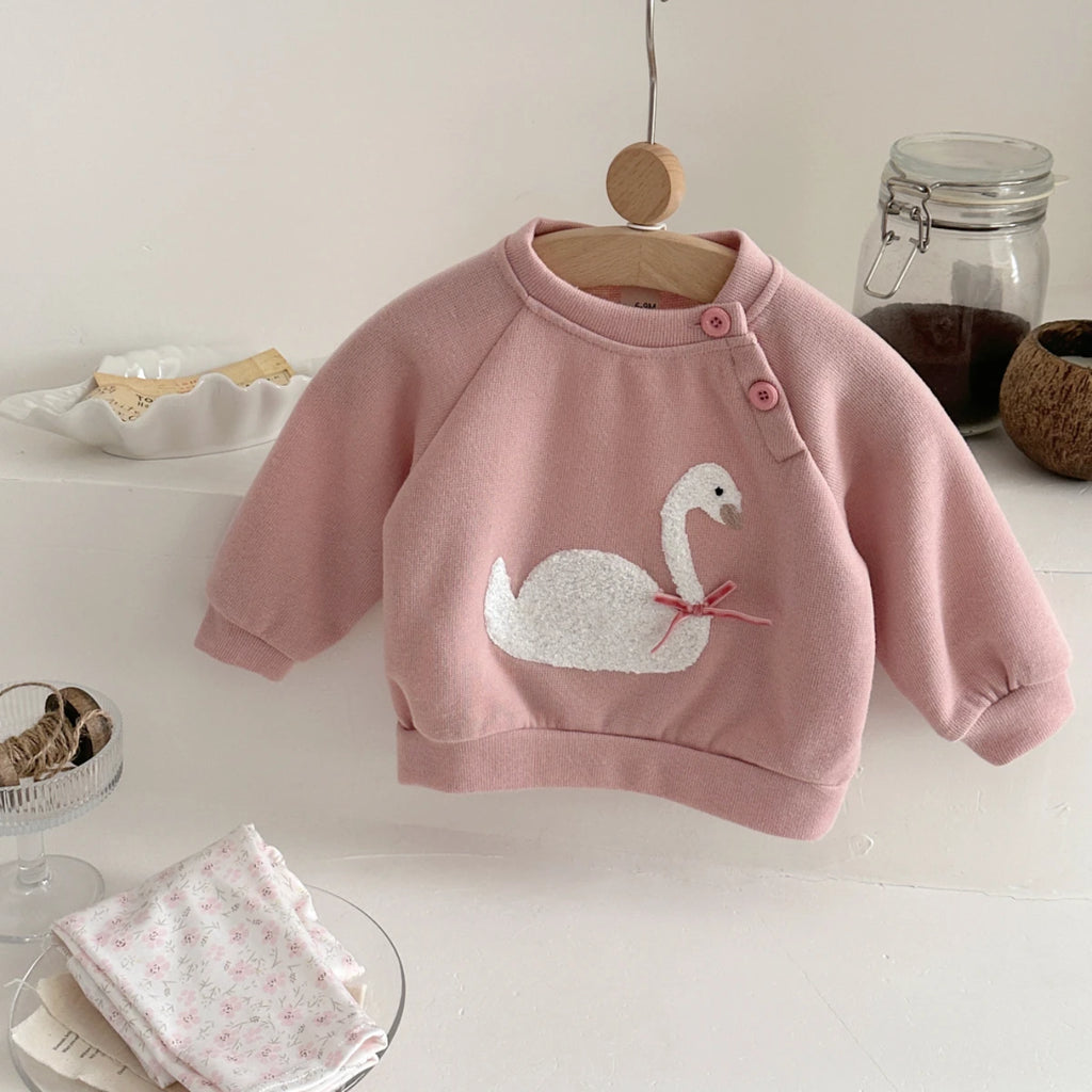 Swan Pattern Pullover Sweatshirt