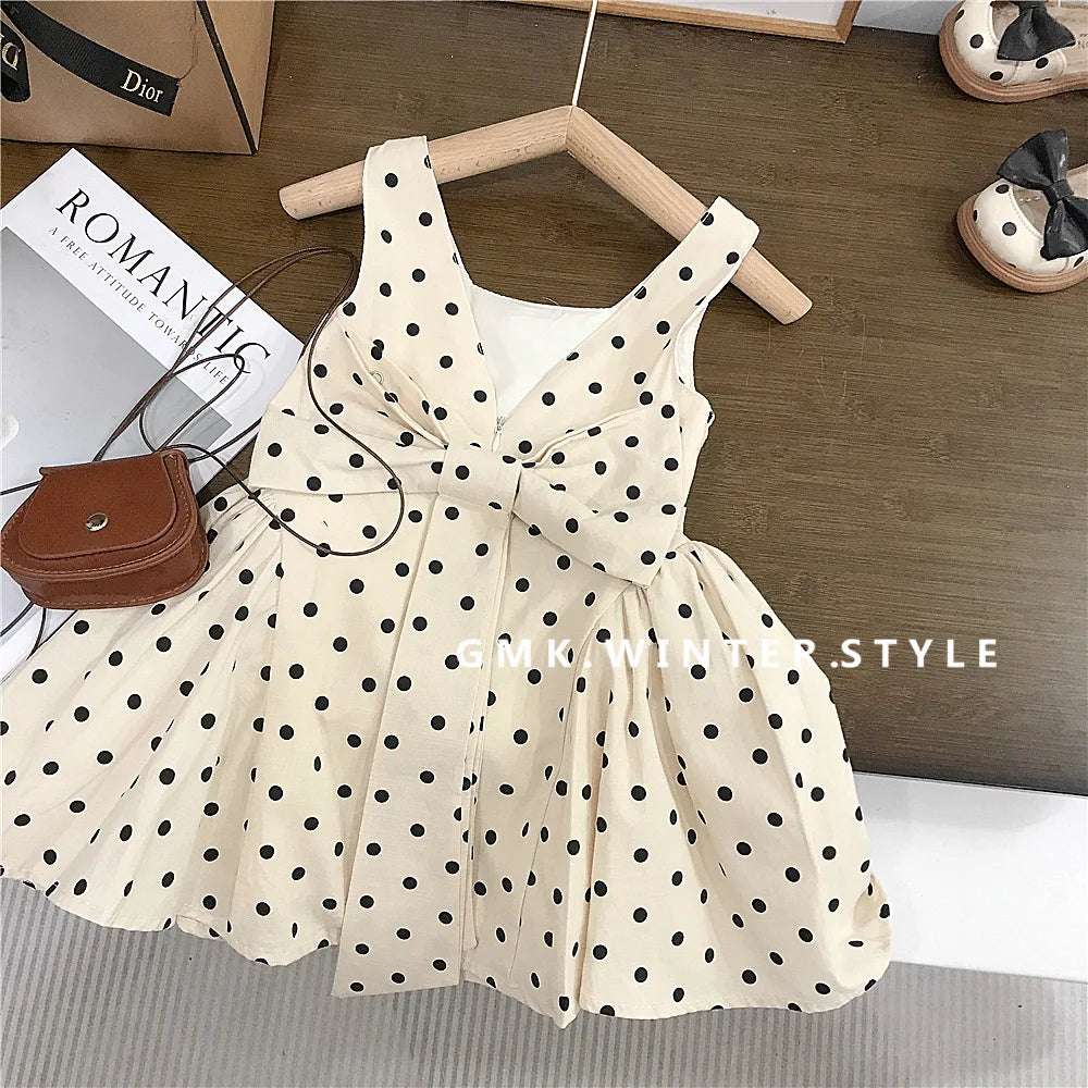 Girls Sleeveless Polka Dot Dress