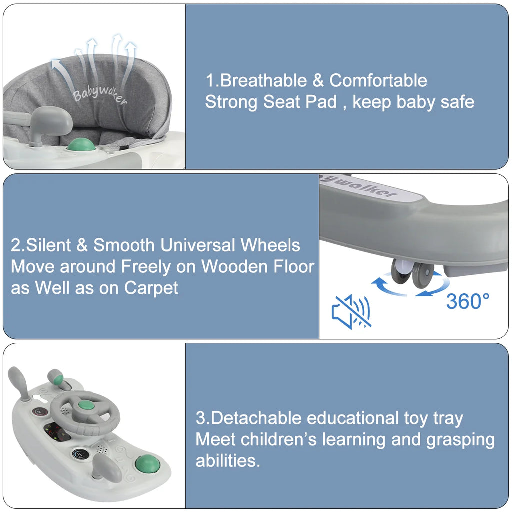 Foldable Baby Activity Push Walker with Music Tray