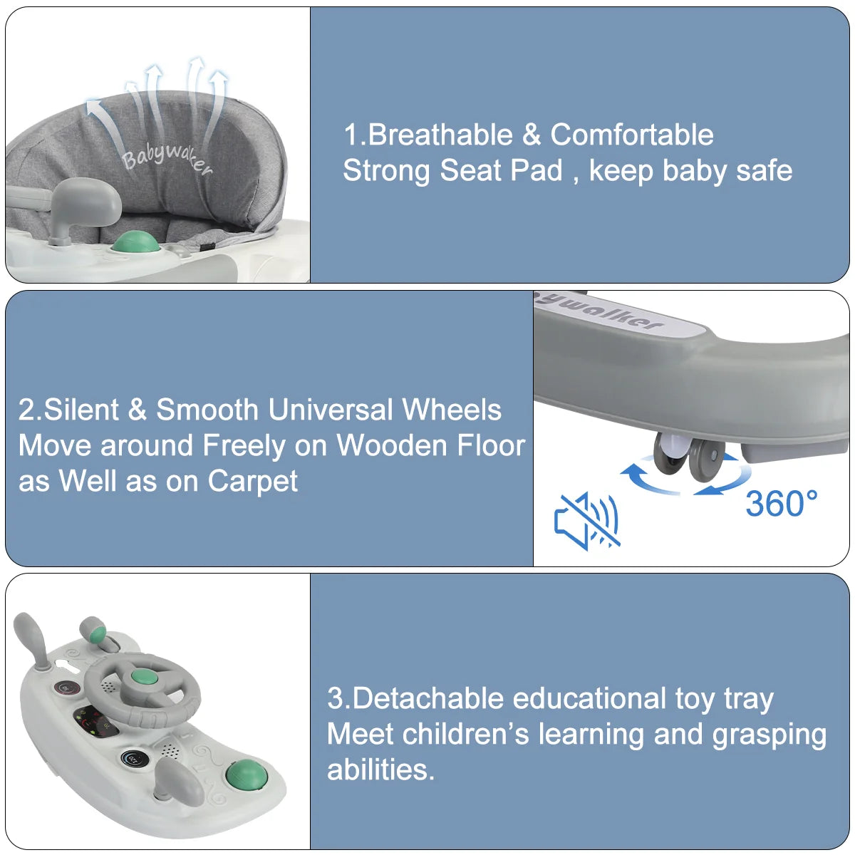 Foldable Baby Activity Push Walker with Music Tray