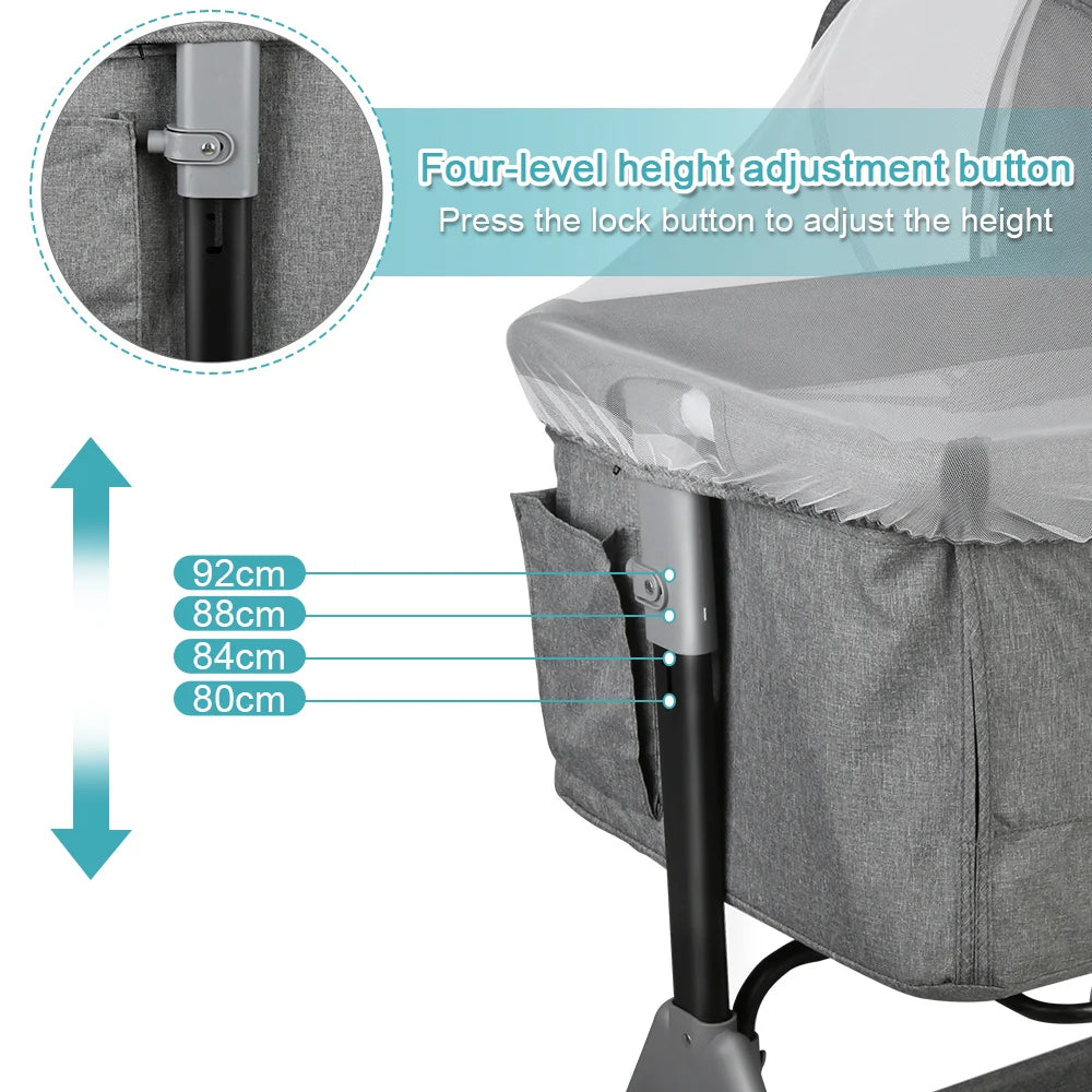 Height-Adjustable Baby Bedside Co-Sleeper Crib