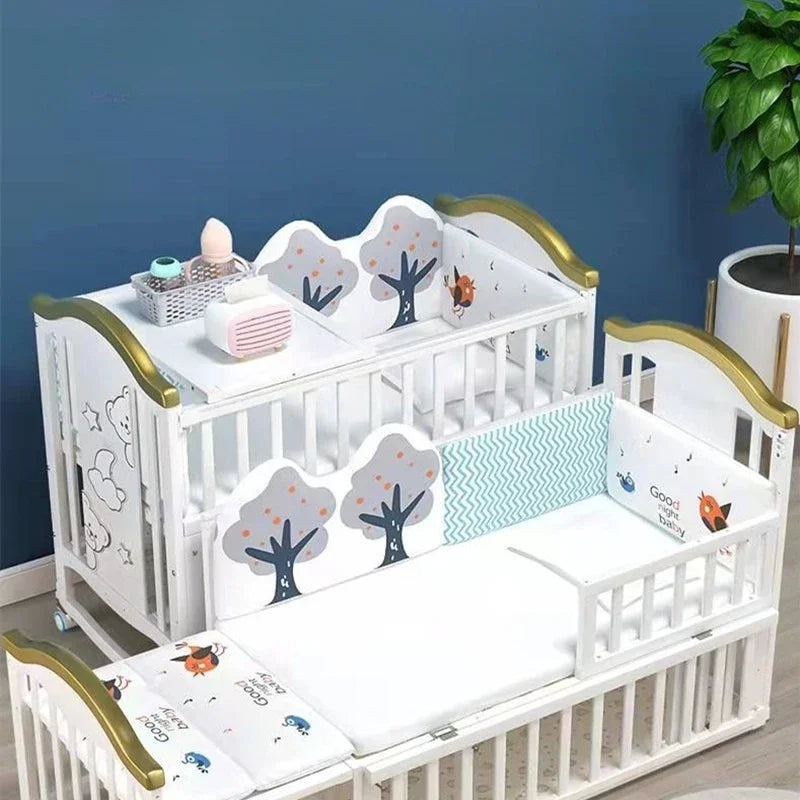 Solid Wood Baby Crib with Mosquito Net & Wheels