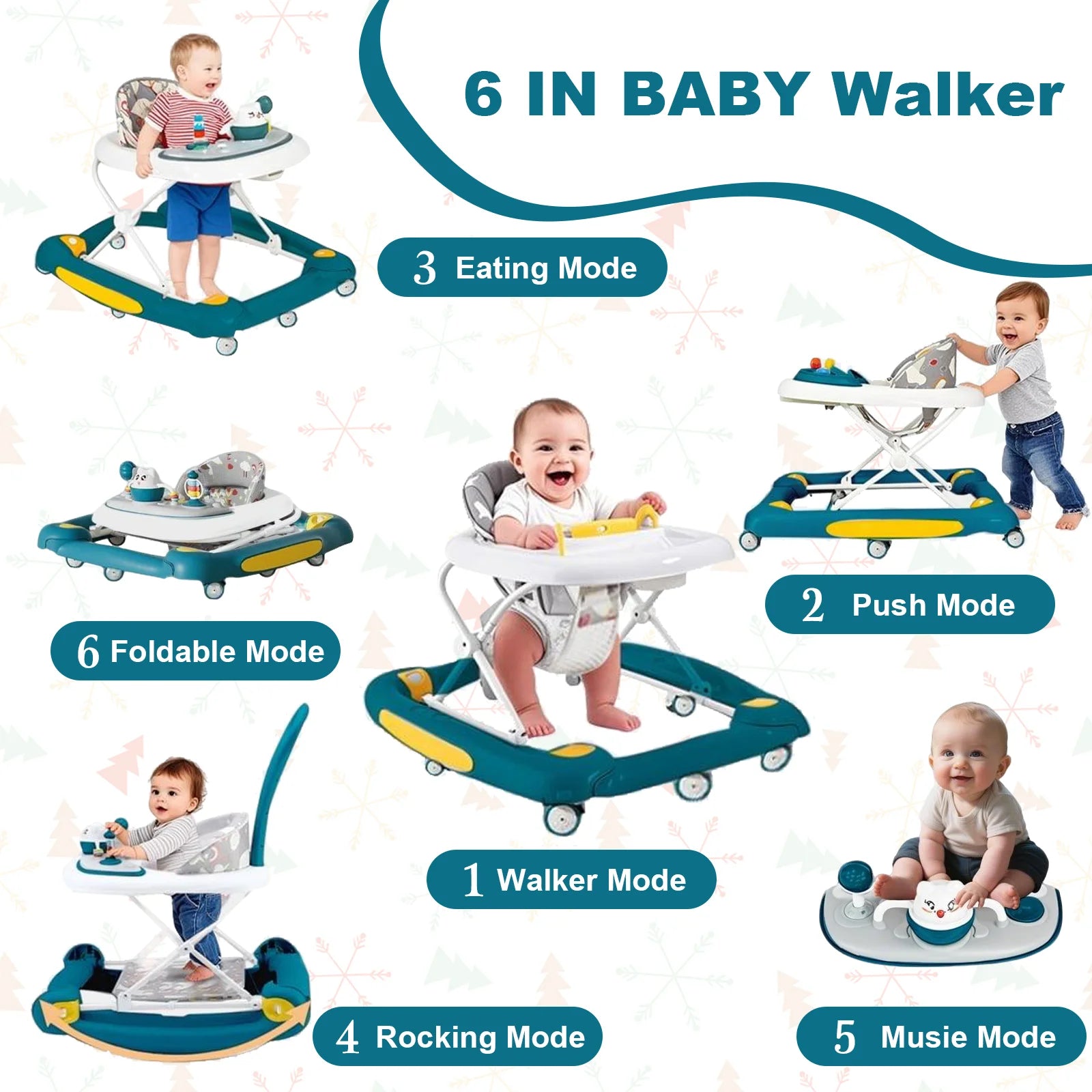 6-in-1 Baby Push Walker with Music and Dining Tray