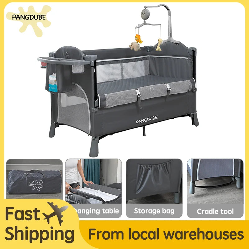 PANGDUBE 4-in-1 Foldable Baby Crib & Playpen
