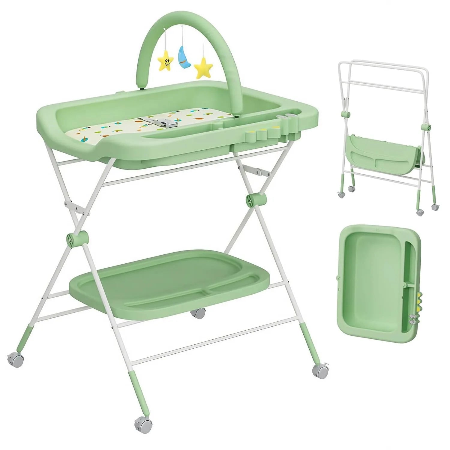Foldable Baby Changing Table with Wheels