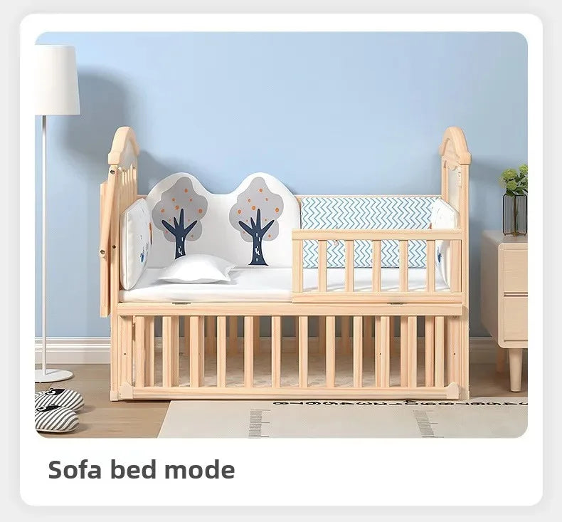 Solid Wood Baby Crib with Mosquito Net & Wheels