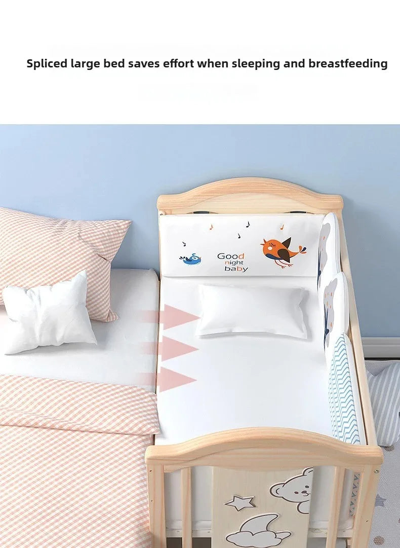 Solid Wood Baby Crib with Mosquito Net & Wheels