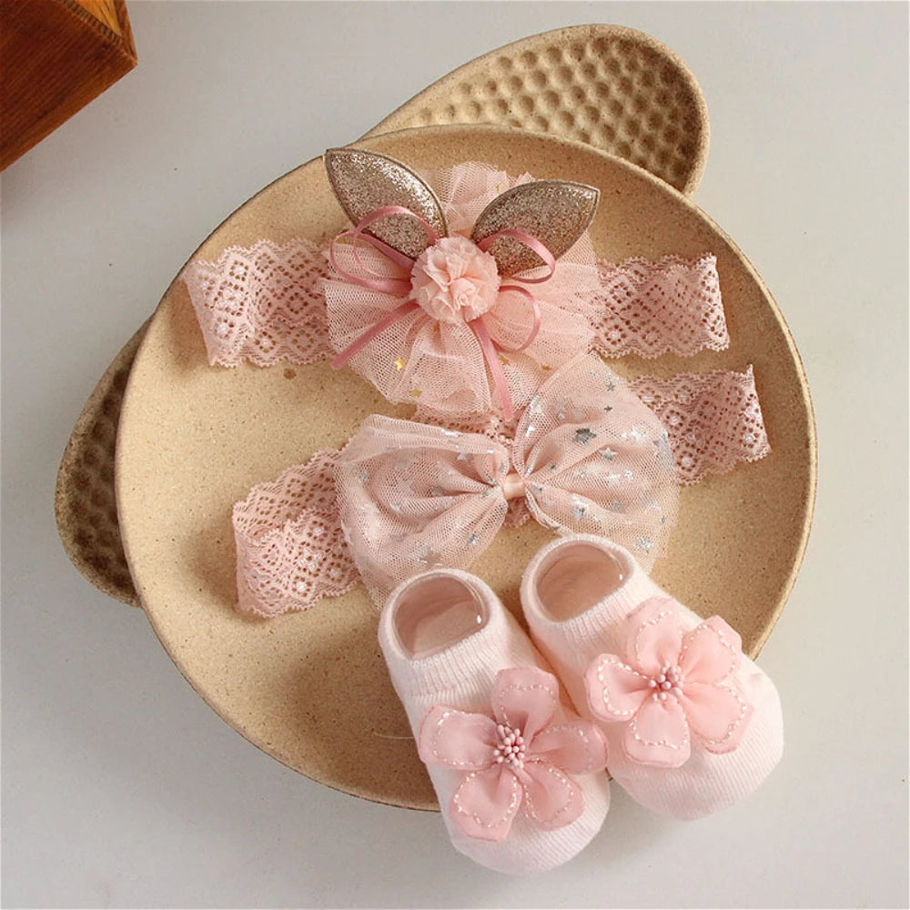 Baby Girl Socks and Bow Headband Set
