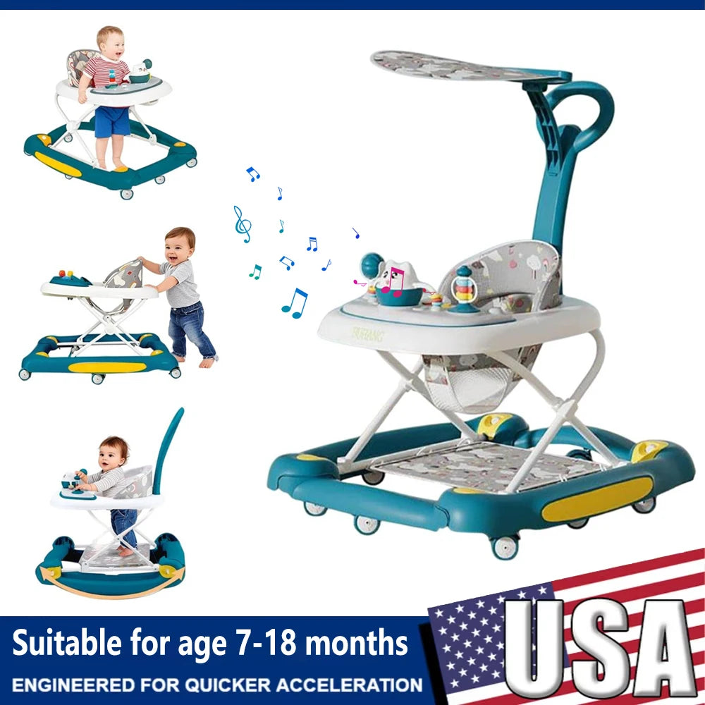 6-in-1 Baby Push Walker with Music and Dining Tray