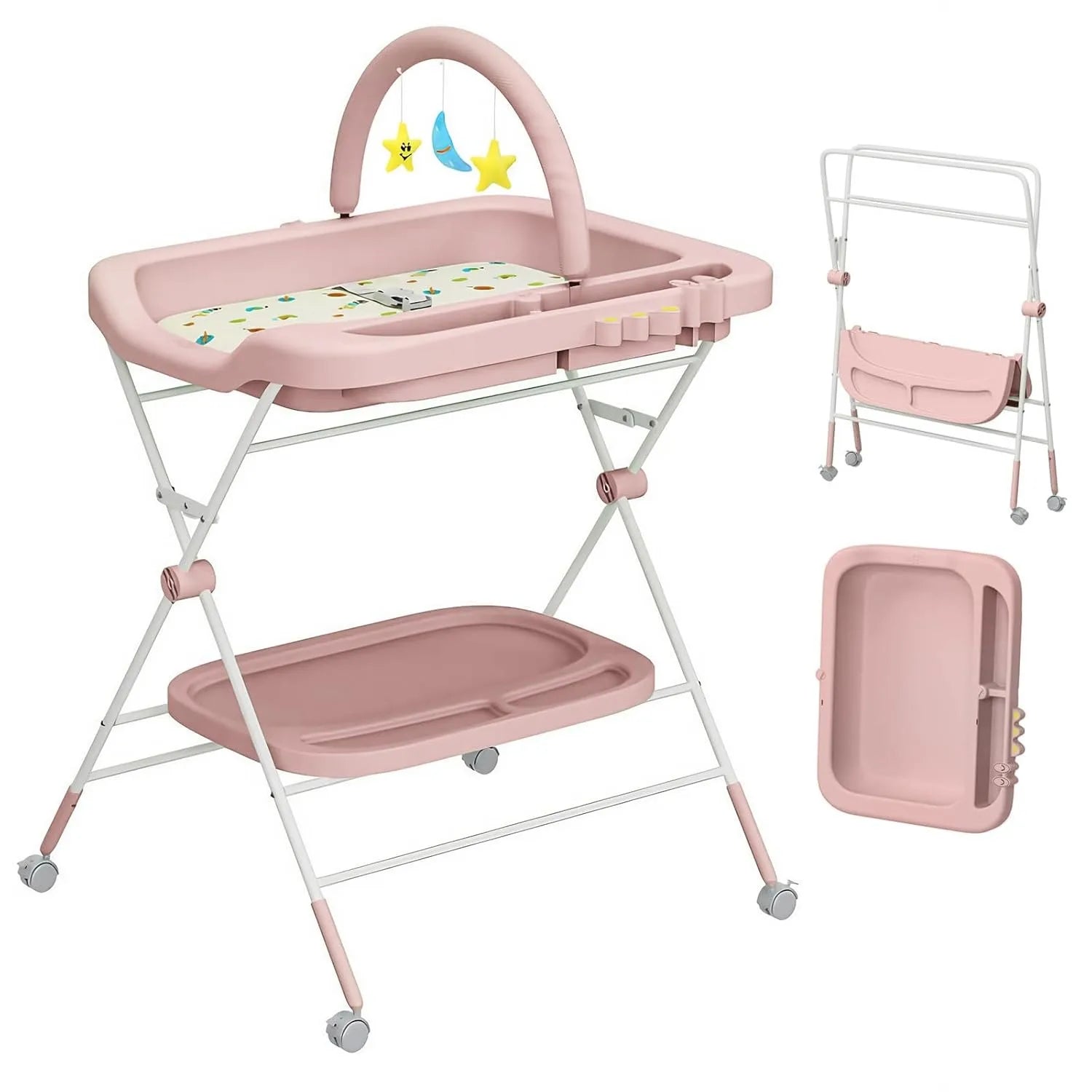Foldable Baby Changing Table with Wheels