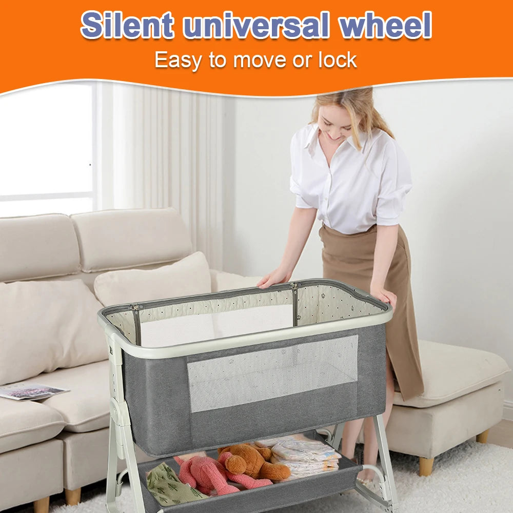 Baby Co-Sleeper Bed with Mattress & Wheels