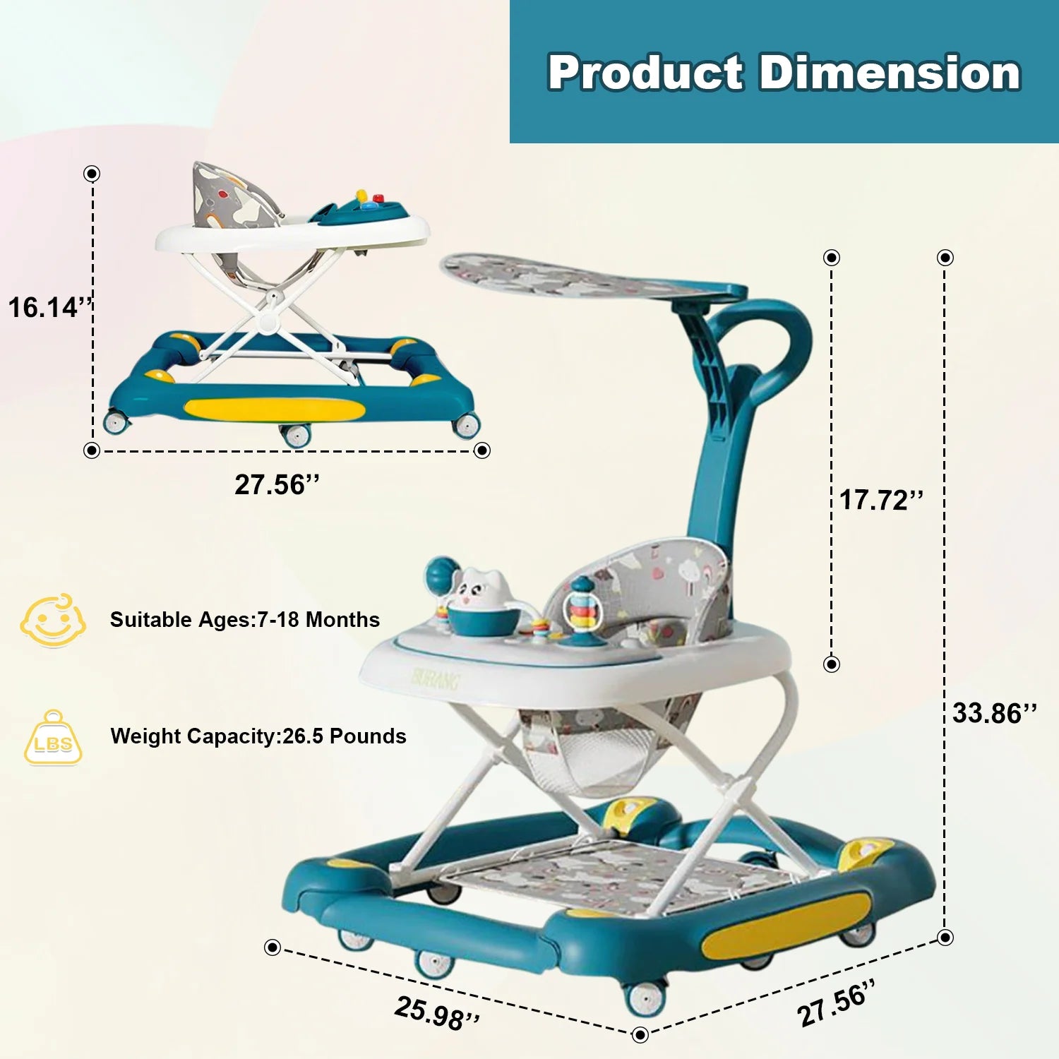 6-in-1 Baby Push Walker with Music and Dining Tray