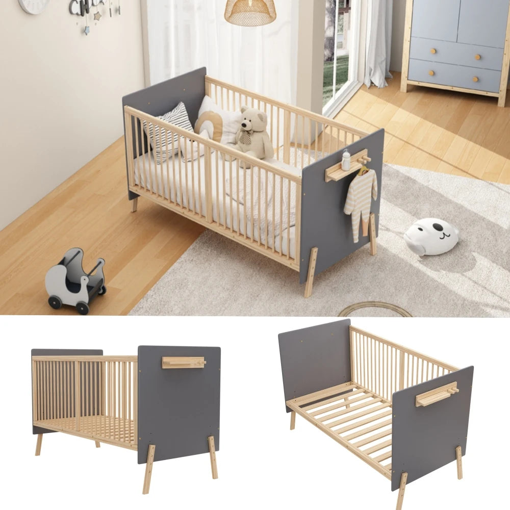 Solid Wood Baby Cot  3-Stage Height Adjustment