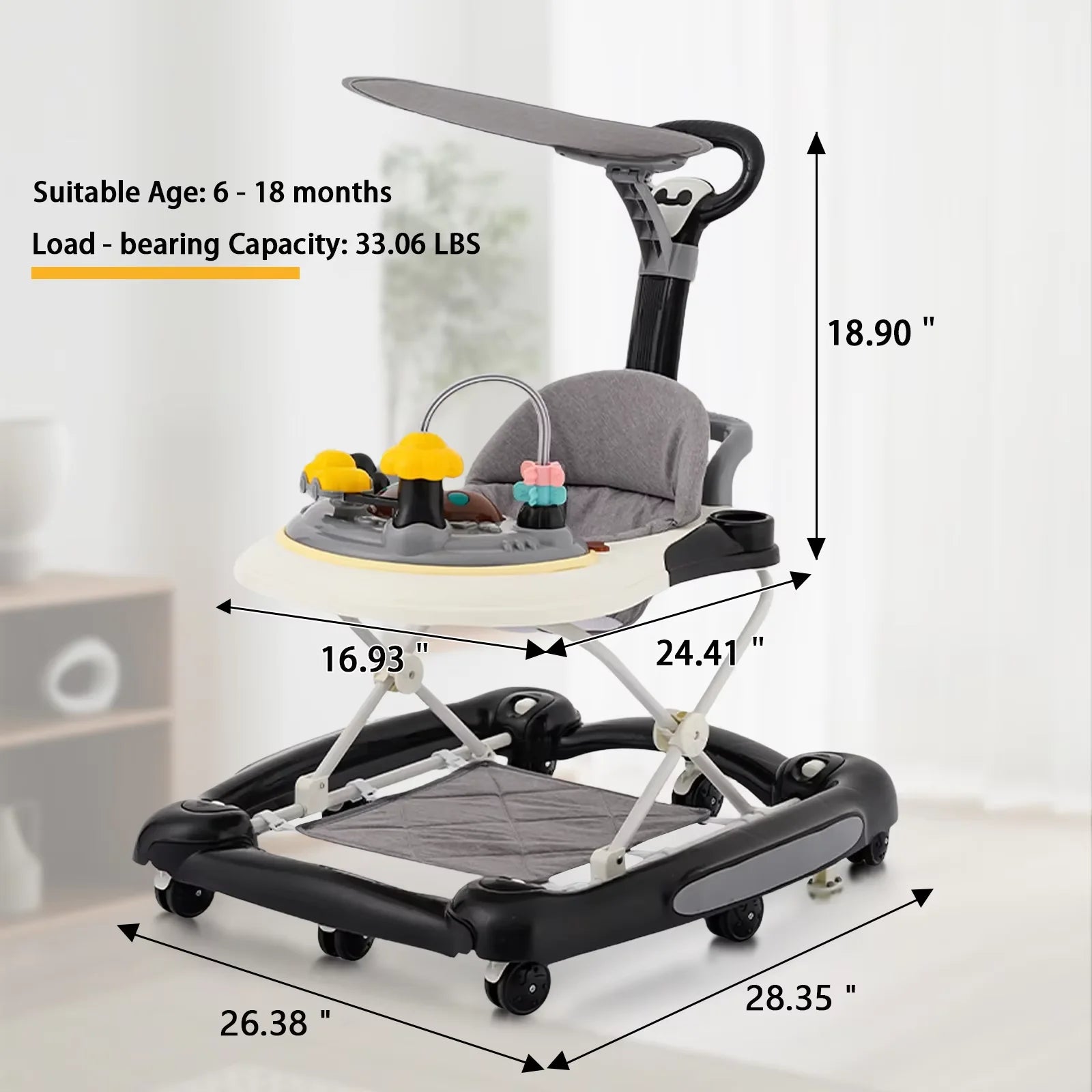 6-in-1 Baby Push Walker with Music and Dining Tray