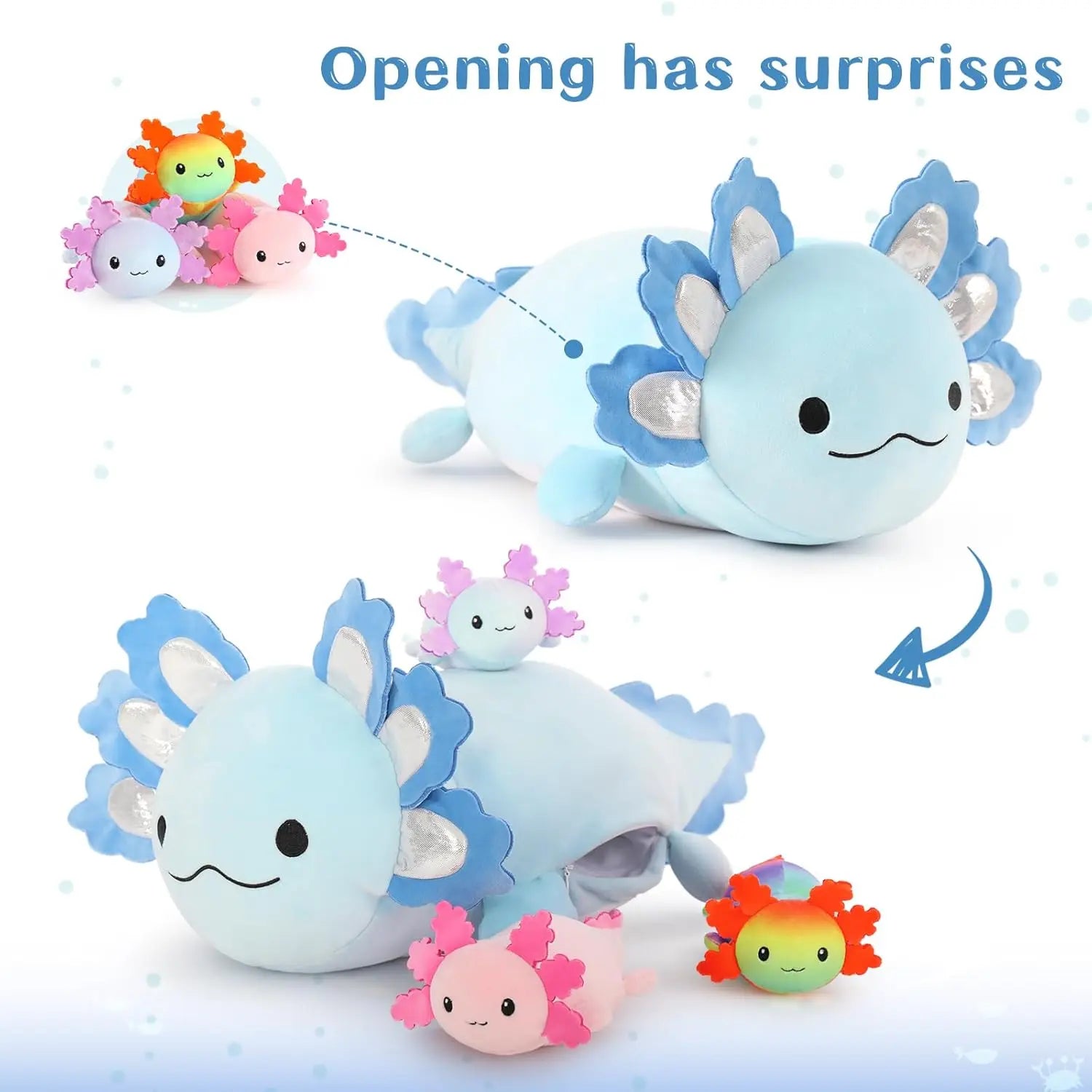 Axolotl Plush with 3 Baby Axolotls