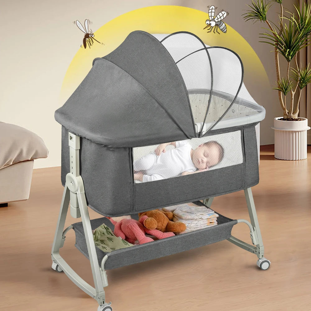 Baby Co-Sleeper Bed with Mattress & Wheels