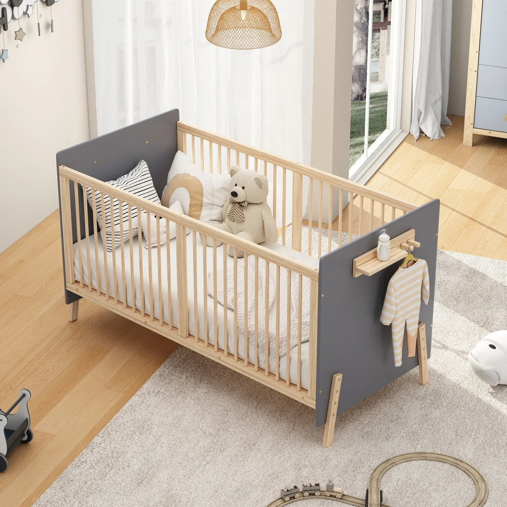 Solid Wood Baby Cot  3-Stage Height Adjustment
