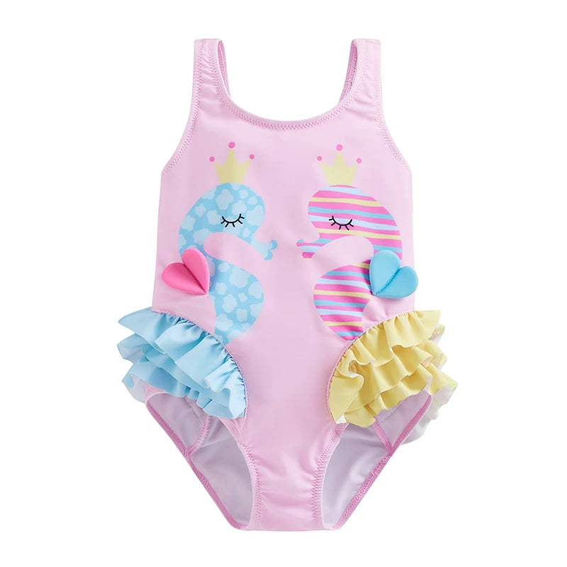 Girls Seahorse Ruffle Swimsuit