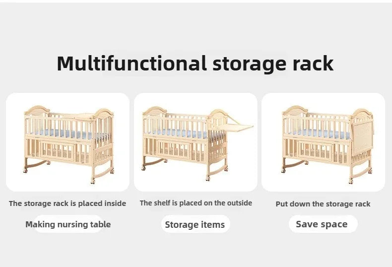 Solid Wood Baby Crib with Mosquito Net & Wheels