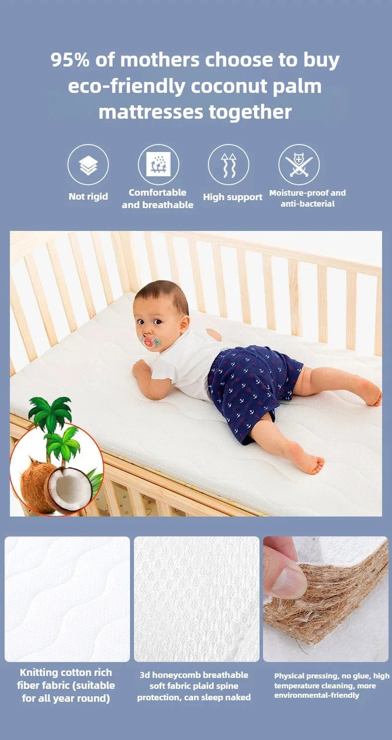 Solid Wood Baby Crib with Mosquito Net & Wheels