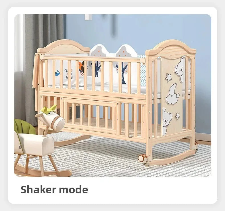Solid Wood Baby Crib with Mosquito Net & Wheels