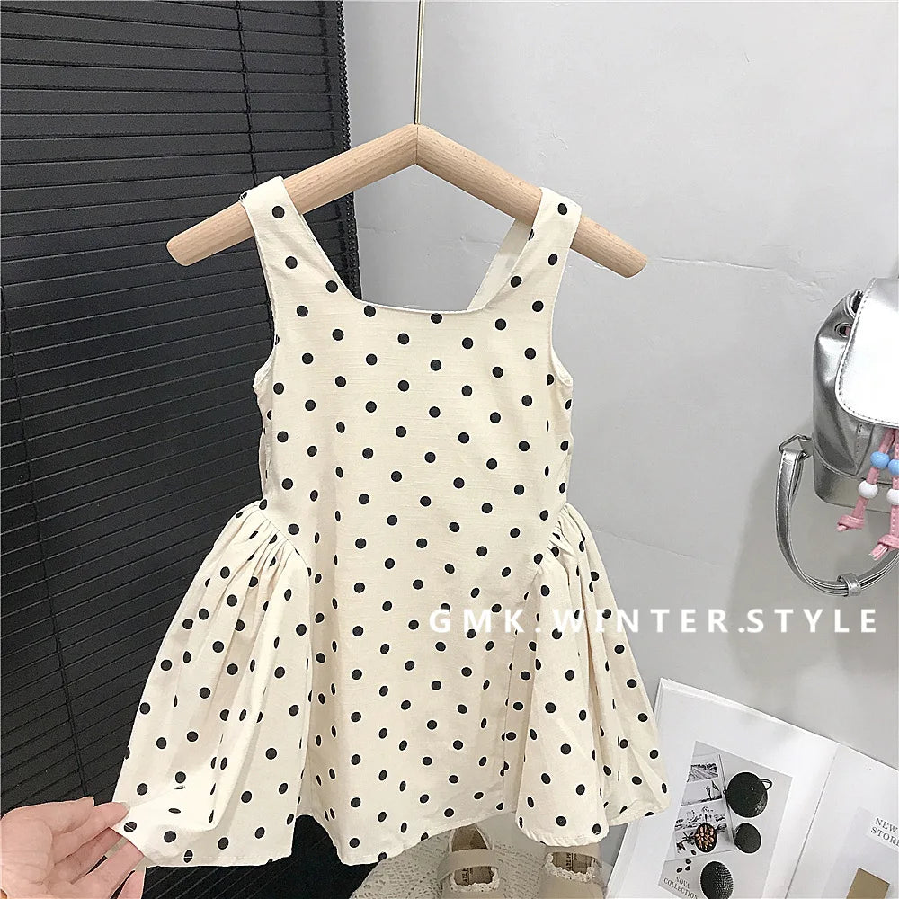 Girls Sleeveless Polka Dot Dress
