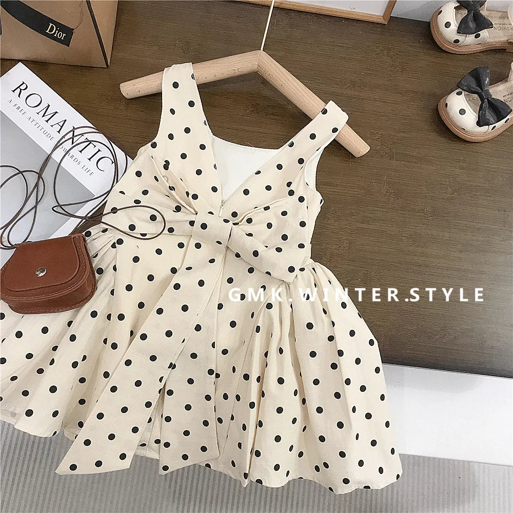 Girls Sleeveless Polka Dot Dress