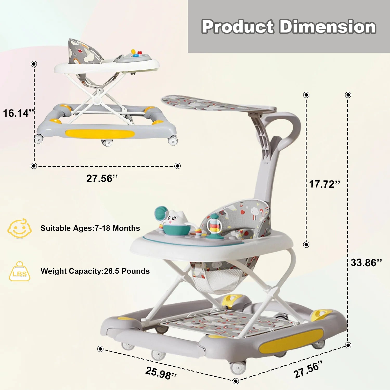 6-in-1 Baby Push Walker with Music and Dining Tray