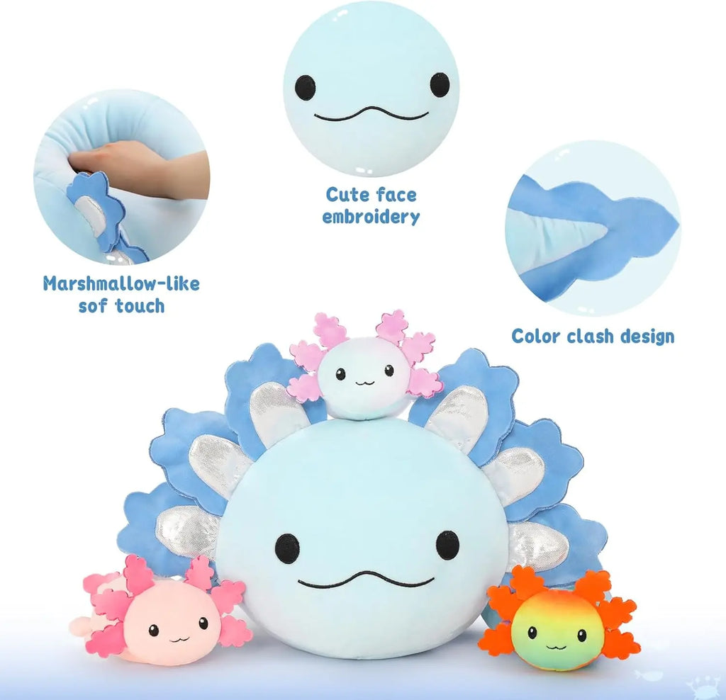 Axolotl Plush with 3 Baby Axolotls